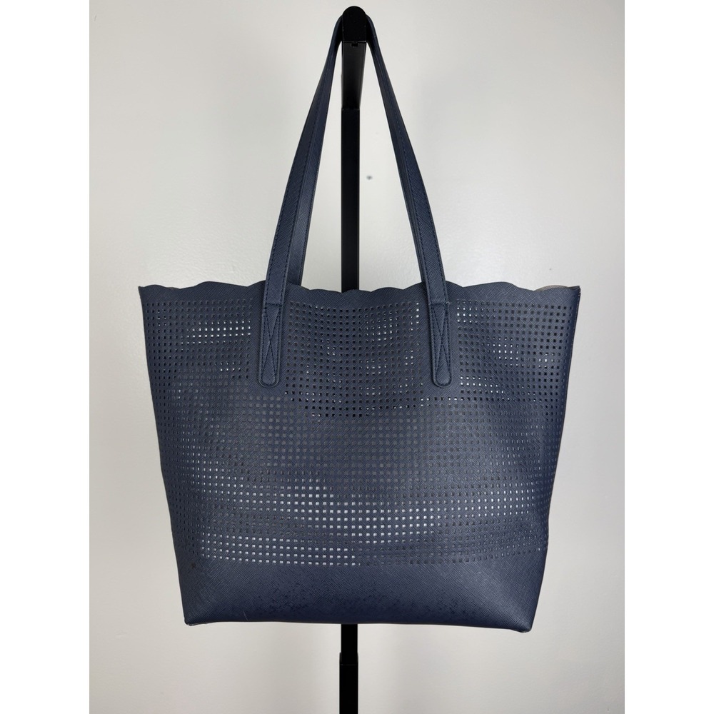Neiman Marcus Blue Tote Bag Large Perforated Coastal Summer Travel Shopper